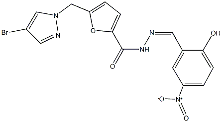 5-[(4-bromo-1H-pyrazol-1-yl)methyl]-N'-{2-hydroxy-5-nitrobenzylidene}-2-furohydrazide Structure