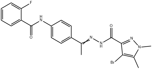 N-(4-{N-[(4-bromo-1,5-dimethyl-1H-pyrazol-3-yl)carbonyl]ethanehydrazonoyl}phenyl)-2-fluorobenzamide Structure