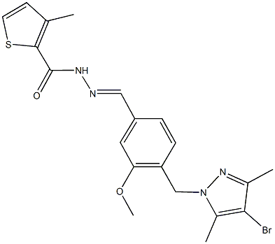 N'-{4-[(4-bromo-3,5-dimethyl-1H-pyrazol-1-yl)methyl]-3-methoxybenzylidene}-3-methyl-2-thiophenecarbohydrazide 구조식 이미지