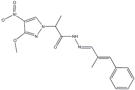 2-{4-nitro-3-methoxy-1H-pyrazol-1-yl}-N'-(2-methyl-3-phenyl-2-propenylidene)propanohydrazide 구조식 이미지