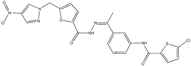 5-chloro-N-(3-{N-[5-({4-nitro-1H-pyrazol-1-yl}methyl)-2-furoyl]ethanehydrazonoyl}phenyl)-2-thiophenecarboxamide Structure