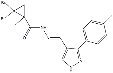 2,2-dibromo-1-methyl-N'-{[3-(4-methylphenyl)-1H-pyrazol-4-yl]methylene}cyclopropanecarbohydrazide 구조식 이미지