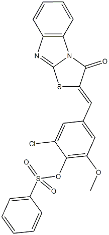 2-chloro-6-methoxy-4-[(3-oxo[1,3]thiazolo[3,2-a]benzimidazol-2(3H)-ylidene)methyl]phenyl benzenesulfonate Structure