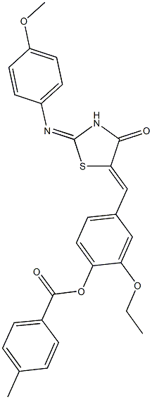 2-ethoxy-4-({2-[(4-methoxyphenyl)imino]-4-oxo-1,3-thiazolidin-5-ylidene}methyl)phenyl 4-methylbenzoate 구조식 이미지