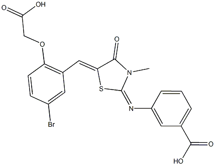 3-({5-[5-bromo-2-(carboxymethoxy)benzylidene]-3-methyl-4-oxo-1,3-thiazolidin-2-ylidene}amino)benzoic acid Structure