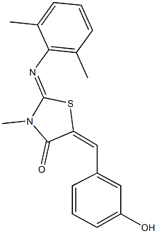 2-[(2,6-dimethylphenyl)imino]-5-(3-hydroxybenzylidene)-3-methyl-1,3-thiazolidin-4-one 구조식 이미지