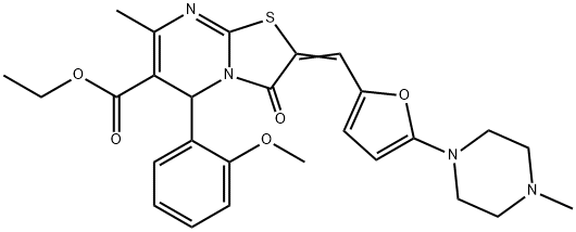 ethyl 5-(2-methoxyphenyl)-7-methyl-2-{[5-(4-methyl-1-piperazinyl)-2-furyl]methylene}-3-oxo-2,3-dihydro-5H-[1,3]thiazolo[3,2-a]pyrimidine-6-carboxylate Structure