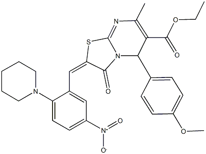 ethyl 2-[5-nitro-2-(1-piperidinyl)benzylidene]-5-(4-methoxyphenyl)-7-methyl-3-oxo-2,3-dihydro-5H-[1,3]thiazolo[3,2-a]pyrimidine-6-carboxylate Structure