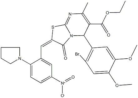 ethyl 5-(2-bromo-4,5-dimethoxyphenyl)-2-[5-nitro-2-(1-pyrrolidinyl)benzylidene]-7-methyl-3-oxo-2,3-dihydro-5H-[1,3]thiazolo[3,2-a]pyrimidine-6-carboxylate 구조식 이미지