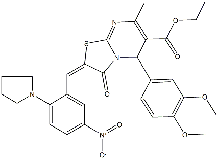 ethyl 5-(3,4-dimethoxyphenyl)-2-[5-nitro-2-(1-pyrrolidinyl)benzylidene]-7-methyl-3-oxo-2,3-dihydro-5H-[1,3]thiazolo[3,2-a]pyrimidine-6-carboxylate 구조식 이미지