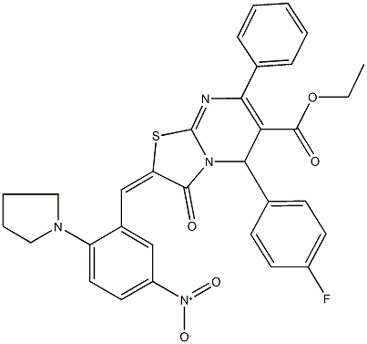 ethyl 5-(4-fluorophenyl)-2-[5-nitro-2-(1-pyrrolidinyl)benzylidene]-3-oxo-7-phenyl-2,3-dihydro-5H-[1,3]thiazolo[3,2-a]pyrimidine-6-carboxylate Structure