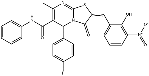 5-(4-fluorophenyl)-2-{2-hydroxy-3-nitrobenzylidene}-7-methyl-3-oxo-N-phenyl-2,3-dihydro-5H-[1,3]thiazolo[3,2-a]pyrimidine-6-carboxamide Structure