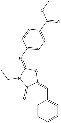 methyl 4-[(5-benzylidene-3-ethyl-4-oxo-1,3-thiazolidin-2-ylidene)amino]benzoate 구조식 이미지