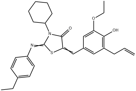5-(3-allyl-5-ethoxy-4-hydroxybenzylidene)-3-cyclohexyl-2-[(4-ethylphenyl)imino]-1,3-thiazolidin-4-one 구조식 이미지