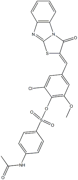 2-chloro-6-methoxy-4-[(3-oxo[1,3]thiazolo[3,2-a]benzimidazol-2(3H)-ylidene)methyl]phenyl 4-(acetylamino)benzenesulfonate Structure