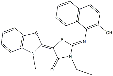 3-ethyl-2-[(2-hydroxy-1-naphthyl)imino]-5-(3-methyl-1,3-benzothiazol-2(3H)-ylidene)-1,3-thiazolidin-4-one 구조식 이미지