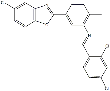 5-(5-chloro-1,3-benzoxazol-2-yl)-N-(2,4-dichlorobenzylidene)-2-methylaniline Structure