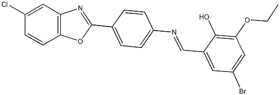 4-bromo-2-({[4-(5-chloro-1,3-benzoxazol-2-yl)phenyl]imino}methyl)-6-ethoxyphenol 구조식 이미지