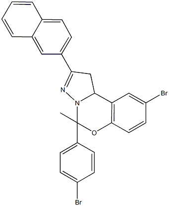 9-bromo-5-(4-bromophenyl)-5-methyl-2-naphthalen-2-yl-1,10b-dihydropyrazolo[1,5-c][1,3]benzoxazine 구조식 이미지