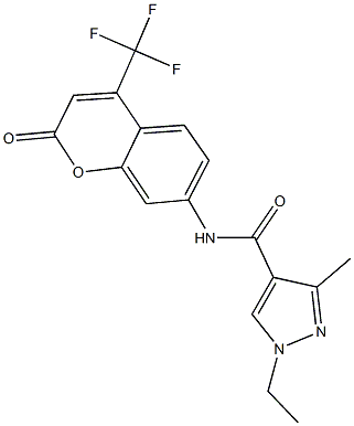 1-ethyl-3-methyl-N-[2-oxo-4-(trifluoromethyl)-2H-chromen-7-yl]-1H-pyrazole-4-carboxamide 구조식 이미지