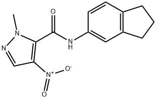 N-(2,3-dihydro-1H-inden-5-yl)-4-nitro-1-methyl-1H-pyrazole-5-carboxamide 구조식 이미지