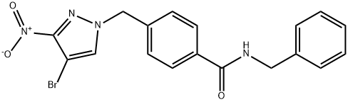 N-benzyl-4-({4-bromo-3-nitro-1H-pyrazol-1-yl}methyl)benzamide 구조식 이미지