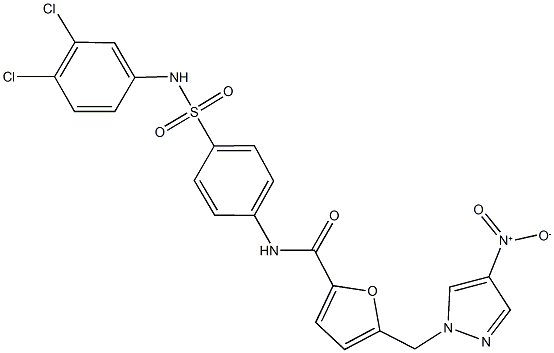 N-{4-[(3,4-dichloroanilino)sulfonyl]phenyl}-5-({4-nitro-1H-pyrazol-1-yl}methyl)-2-furamide 구조식 이미지