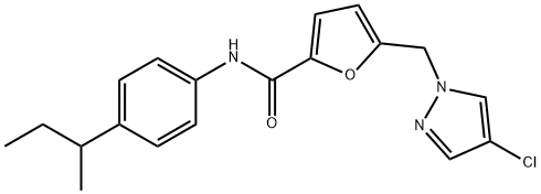 N-(4-sec-butylphenyl)-5-[(4-chloro-1H-pyrazol-1-yl)methyl]-2-furamide 구조식 이미지