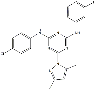 N~2~-(4-chlorophenyl)-6-(3,5-dimethyl-1H-pyrazol-1-yl)-N~4~-(3-fluorophenyl)-1,3,5-triazine-2,4-diamine Structure