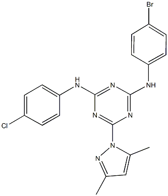 N~2~-(4-bromophenyl)-N~4~-(4-chlorophenyl)-6-(3,5-dimethyl-1H-pyrazol-1-yl)-1,3,5-triazine-2,4-diamine 구조식 이미지