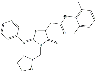 N-(2,6-dimethylphenyl)-2-[4-oxo-2-(phenylimino)-3-(tetrahydro-2-furanylmethyl)-1,3-thiazolidin-5-yl]acetamide Structure