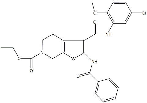 ethyl 2-(benzoylamino)-3-[(5-chloro-2-methoxyanilino)carbonyl]-4,7-dihydrothieno[2,3-c]pyridine-6(5H)-carboxylate Structure