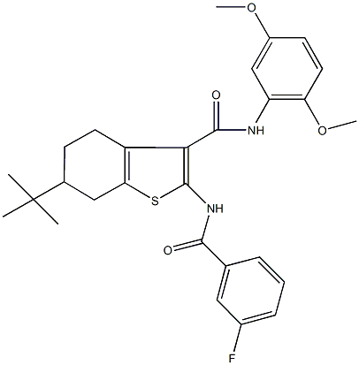 6-tert-butyl-N-(2,5-dimethoxyphenyl)-2-[(3-fluorobenzoyl)amino]-4,5,6,7-tetrahydro-1-benzothiophene-3-carboxamide 구조식 이미지