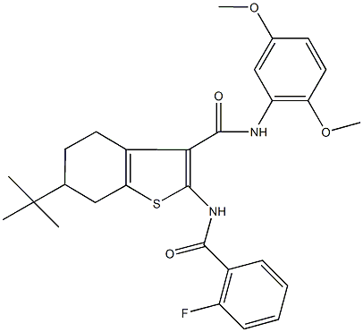 6-tert-butyl-N-(2,5-dimethoxyphenyl)-2-[(2-fluorobenzoyl)amino]-4,5,6,7-tetrahydro-1-benzothiophene-3-carboxamide Structure