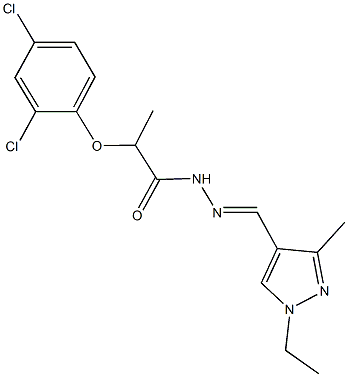 2-(2,4-dichlorophenoxy)-N'-[(1-ethyl-3-methyl-1H-pyrazol-4-yl)methylene]propanohydrazide Structure