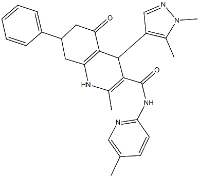 4-(1,5-dimethyl-1H-pyrazol-4-yl)-2-methyl-N-(5-methylpyridin-2-yl)-5-oxo-7-phenyl-1,4,5,6,7,8-hexahydroquinoline-3-carboxamide 구조식 이미지