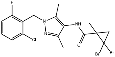 2,2-dibromo-N-[1-(2-chloro-6-fluorobenzyl)-3,5-dimethyl-1H-pyrazol-4-yl]-1-methylcyclopropanecarboxamide 구조식 이미지