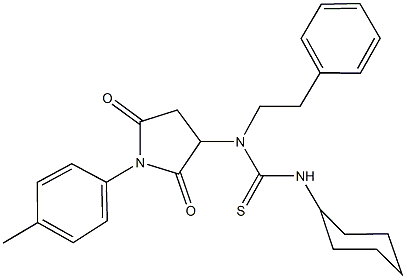 N'-cyclohexyl-N-[1-(4-methylphenyl)-2,5-dioxo-3-pyrrolidinyl]-N-(2-phenylethyl)thiourea 구조식 이미지