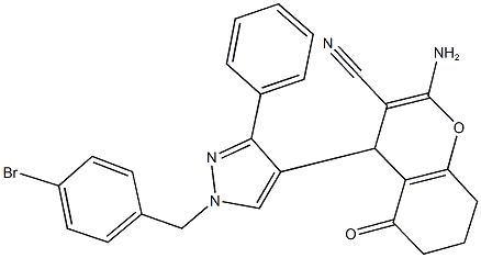 2-amino-4-[1-(4-bromobenzyl)-3-phenyl-1H-pyrazol-4-yl]-5-oxo-5,6,7,8-tetrahydro-4H-chromene-3-carbonitrile 구조식 이미지