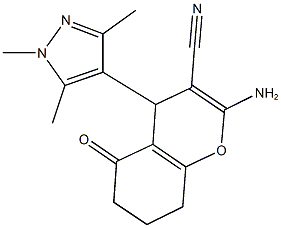 2-amino-5-oxo-4-(1,3,5-trimethyl-1H-pyrazol-4-yl)-5,6,7,8-tetrahydro-4H-chromene-3-carbonitrile 구조식 이미지