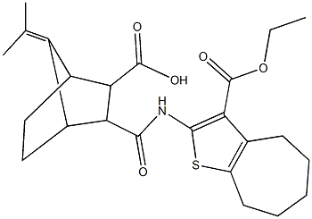 3-({[3-(ethoxycarbonyl)-5,6,7,8-tetrahydro-4H-cyclohepta[b]thien-2-yl]amino}carbonyl)-7-(1-methylethylidene)bicyclo[2.2.1]heptane-2-carboxylic acid 구조식 이미지