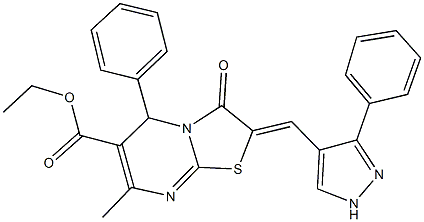 ethyl 7-methyl-3-oxo-5-phenyl-2-[(3-phenyl-1H-pyrazol-4-yl)methylene]-2,3-dihydro-5H-[1,3]thiazolo[3,2-a]pyrimidine-6-carboxylate Structure