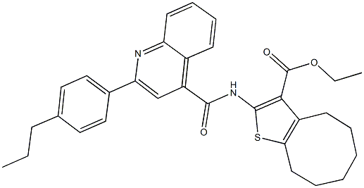 ethyl 2-({[2-(4-propylphenyl)quinolin-4-yl]carbonyl}amino)-4,5,6,7,8,9-hexahydrocycloocta[b]thiophene-3-carboxylate 구조식 이미지