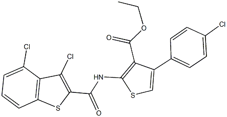 ethyl 4-(4-chlorophenyl)-2-{[(3,4-dichloro-1-benzothien-2-yl)carbonyl]amino}thiophene-3-carboxylate 구조식 이미지