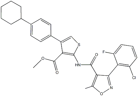 methyl 2-({[3-(2-chloro-6-fluorophenyl)-5-methylisoxazol-4-yl]carbonyl}amino)-4-(4-cyclohexylphenyl)thiophene-3-carboxylate Structure