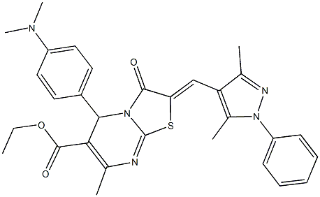 ethyl 5-[4-(dimethylamino)phenyl]-2-[(3,5-dimethyl-1-phenyl-1H-pyrazol-4-yl)methylene]-7-methyl-3-oxo-2,3-dihydro-5H-[1,3]thiazolo[3,2-a]pyrimidine-6-carboxylate Structure