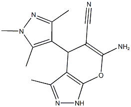 6-amino-3-methyl-4-(1,3,5-trimethyl-1H-pyrazol-4-yl)-1,4-dihydropyrano[2,3-c]pyrazole-5-carbonitrile Structure