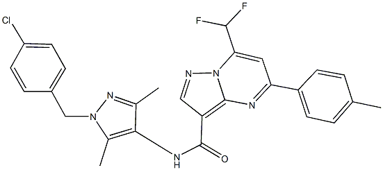 N-[1-(4-chlorobenzyl)-3,5-dimethyl-1H-pyrazol-4-yl]-7-(difluoromethyl)-5-(4-methylphenyl)pyrazolo[1,5-a]pyrimidine-3-carboxamide 구조식 이미지