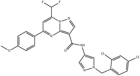 N-[1-(2,4-dichlorobenzyl)-1H-pyrazol-4-yl]-7-(difluoromethyl)-5-(4-methoxyphenyl)pyrazolo[1,5-a]pyrimidine-3-carboxamide 구조식 이미지