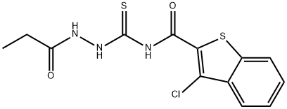 3-chloro-N-[(2-propionylhydrazino)carbothioyl]-1-benzothiophene-2-carboxamide 구조식 이미지